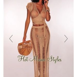 Mocha Crochet Wrap Maxi Two Piece Set